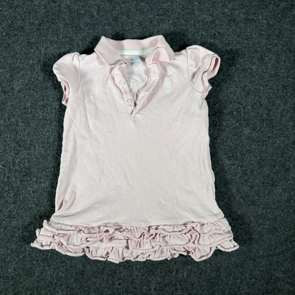 Ralph Lauren Baby Girls Pink Ruffle Hem Polo Dress 18M Short Sleeve Cotton